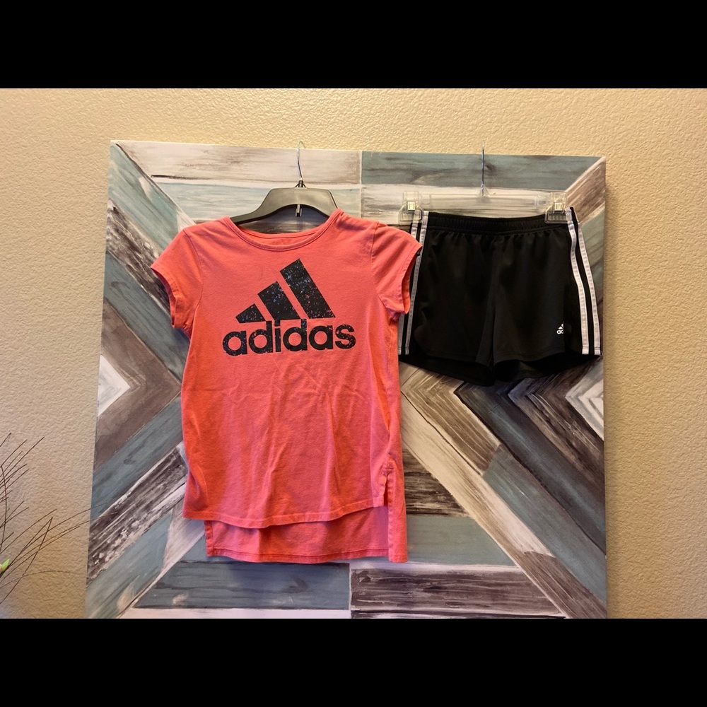 Girls Adidas shorts size 10 and top size large